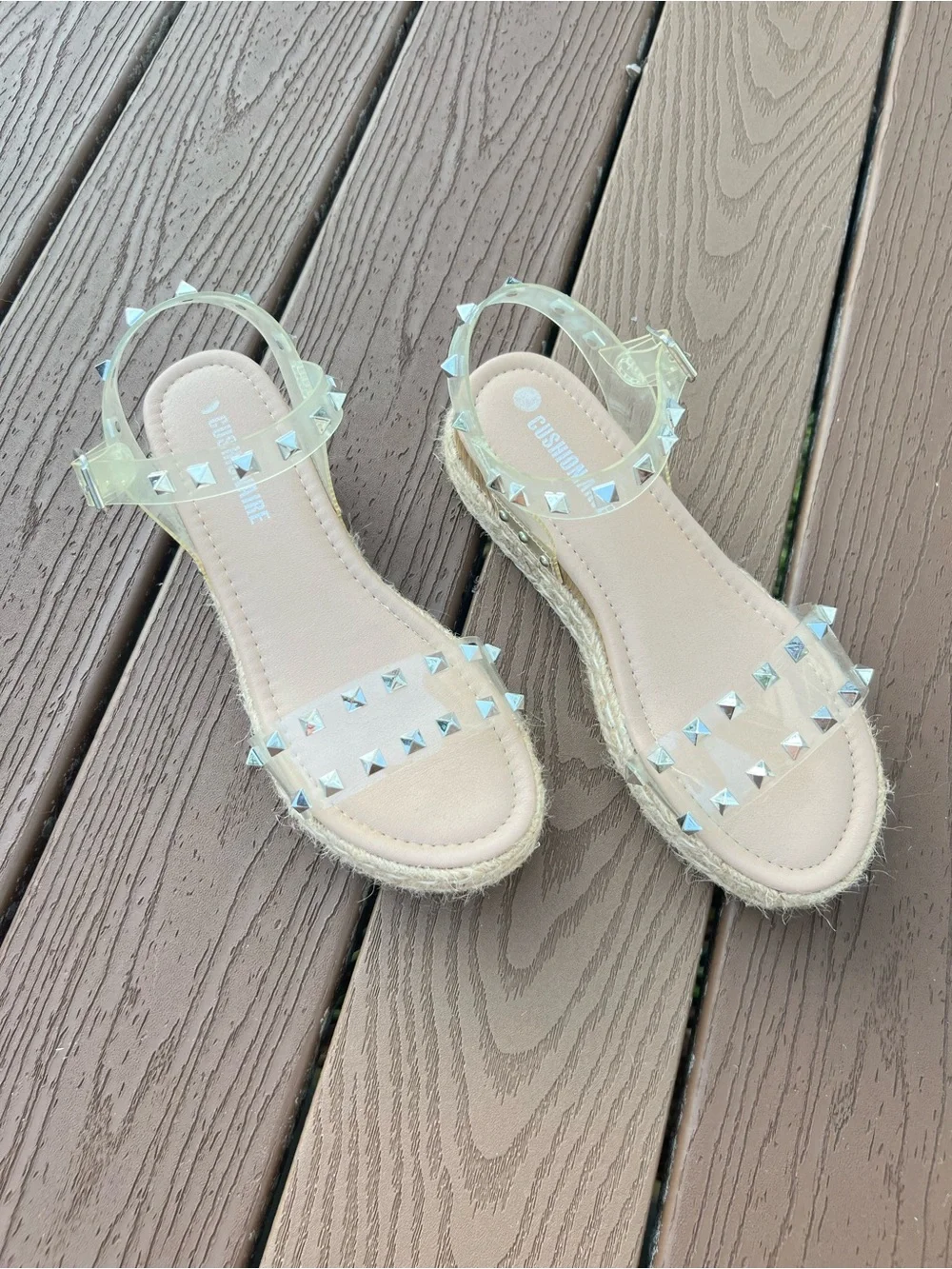 Cushionaire Transparent Studded Espadrille Sandals - Beige